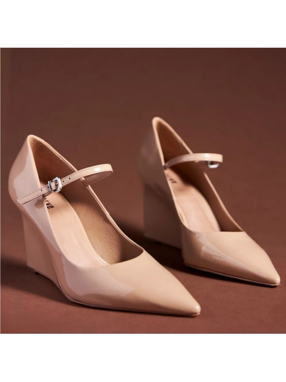 NEW MAEVE The Sibley Mary Jane Patent Leather Wedge Heels In Beige Size 39